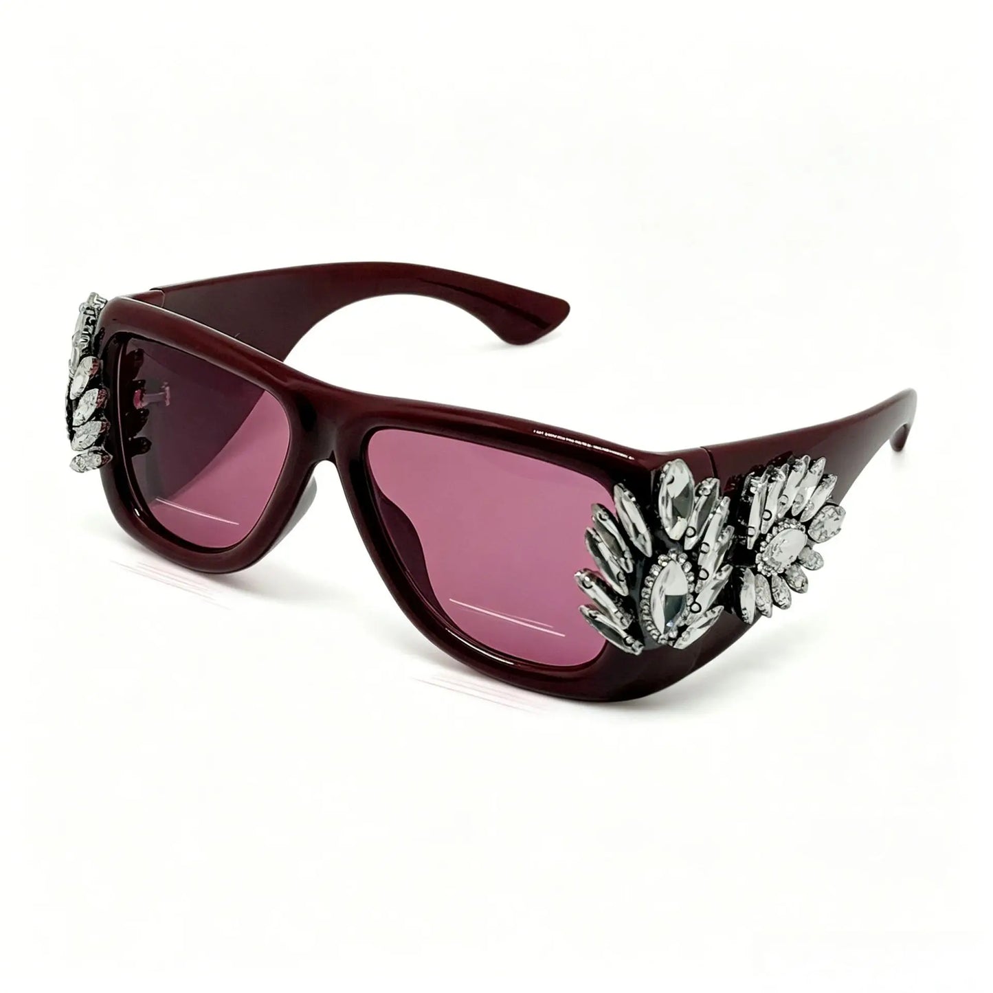 Women Oversized Square Cat Eye Sunglasses Luxury Rhinestone Floral Side Decor UV400 Thick Frame Shades for Party Nightclub