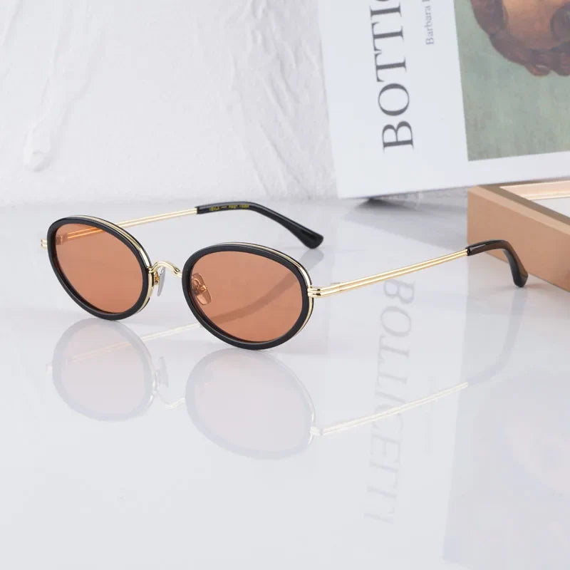 Reign Oval Desgier Women's Sunglasses Alloy Acetate Small Face Fashion Street UV400 High Quality Ultralight Eyeglasses with Case