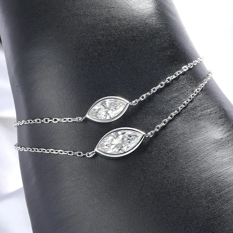 1CT 2CT Marquise Cut Moissanite Bracelets for Women 15-20cm Chain Adjustable Lab Diamond Jewelry 925 Sterling Silver