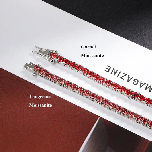 Bracelet Tennis Moissanite GRA Certifié Mandarine Bleu Entier 3/4/5/6.5MM pour Femmes Hommes S925 Argent 23cm Maillons Bracelets Cadeau