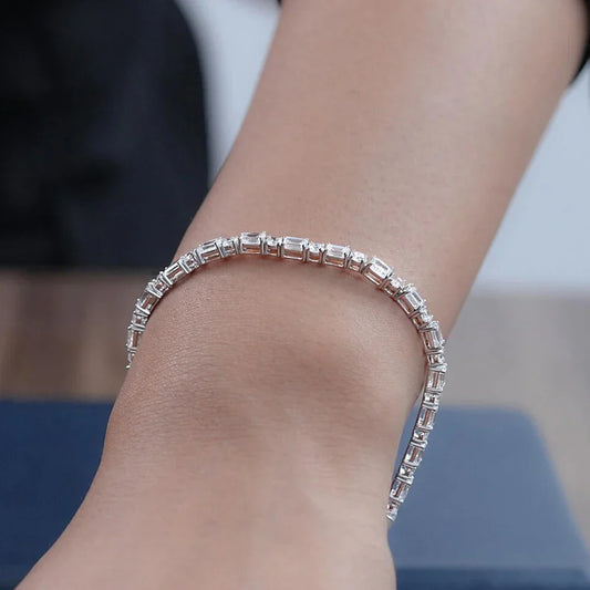 Bracelet de tennis en moissanite ronde taille émeraude pour femmes et hommes, plaqué argent S925 or 18 carats, bracelet de mariage en diamant de laboratoire