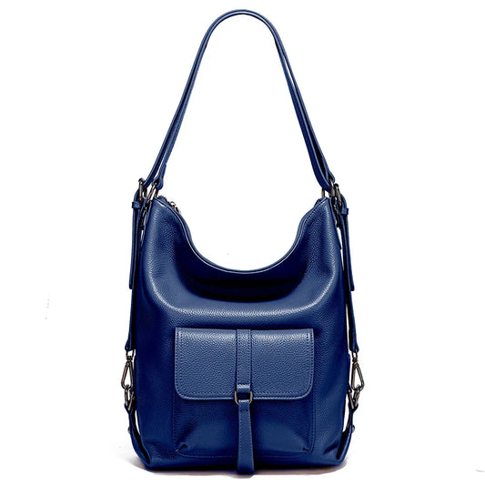 Stylish Women Shoulder Bag 100% Genuine Leather Large Capacity Handbag Multifunction Satchel Bag Backpack Brown 2 in 1 Bag