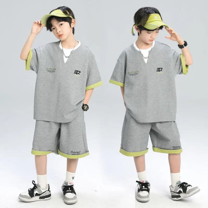 Sporty Korean Children's Clothes 2025 Boys Sets Tracksuit for Boy Top Shirts Tops Home Clothing 10 14 Years Kids Summer Set Suit