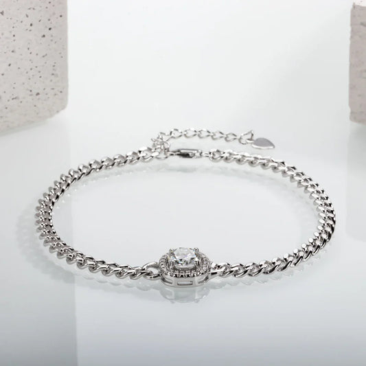 Bracelet cubain en moissanite sur la main, en argent sterling 925 plaqué or blanc 18 carats, bracelets réglables pour femme.