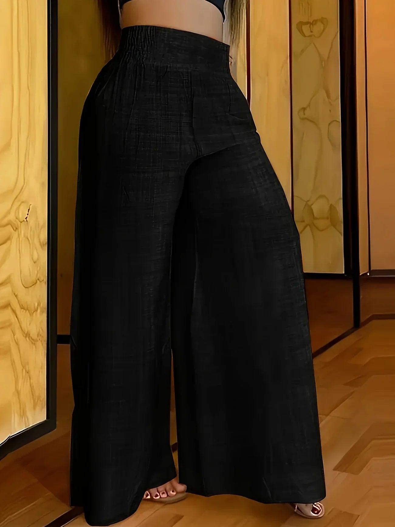Plus Size Women's Casual Wide Leg Pants Women Solid Color Stretch Summer Fashion Season Comfort Fit Pants