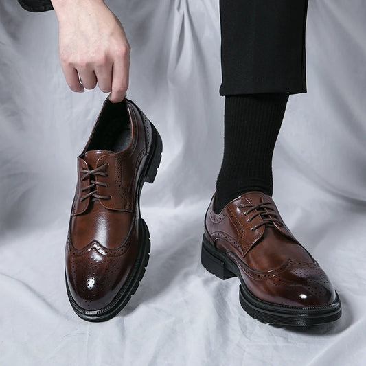 Men's Leather Brogue Oxford Dress Shoes Formal Business Handmade Classic 2026 Brown Black Chaussure Homme