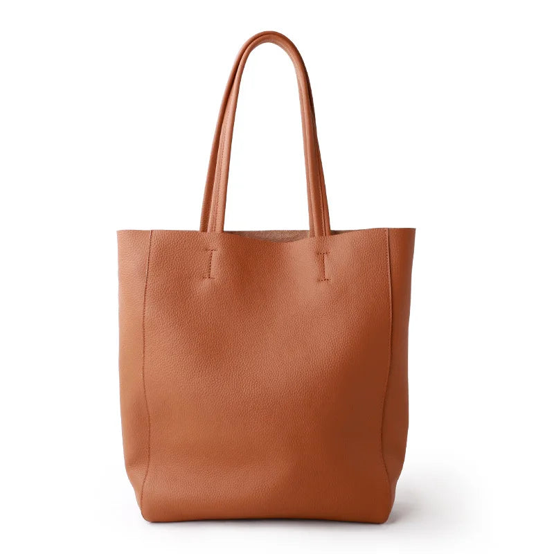 Genuine Leather Bag Women Casual Tote Female Luxury Simple Fashion Handbag Lady Cowhide Leather Daily Use Shoulder Shopping Bag