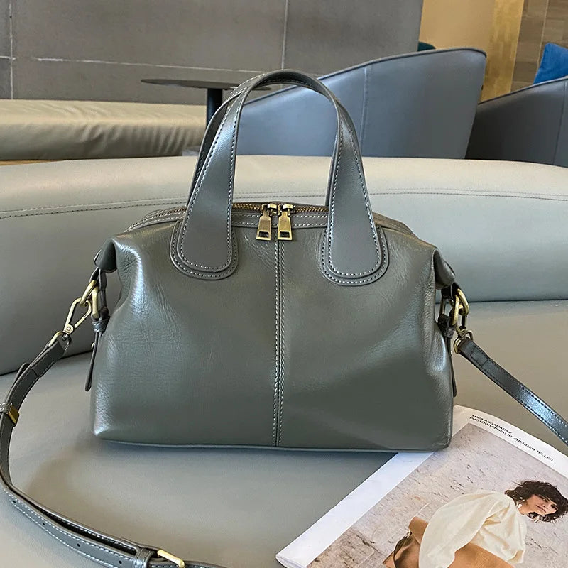 MS Genuine Leather Woman Bags Luxury Retro Shoulder Handbag Vintage Lady Messenger Casual Tote Crossbody Purses Black 2023 New