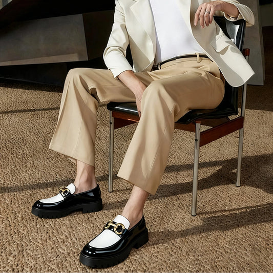 Classic Fashion Thick Sole Men's Penny Loafers Slip-On Business Dress Shoes for Gentleman Metal Buckle Formal Party Glossy Shoes