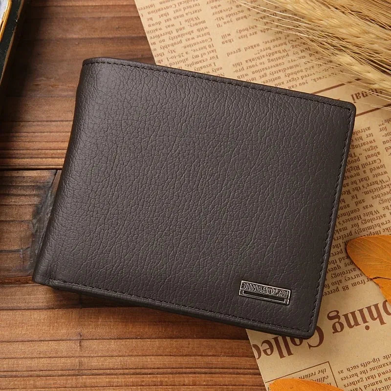 Portefeuille homme en cuir véritable Produit de qualité supérieure Portefeuilles en cuir de vachette véritable pour homme Portefeuille court noir Portefeuille Homme Petits Portefeuilles