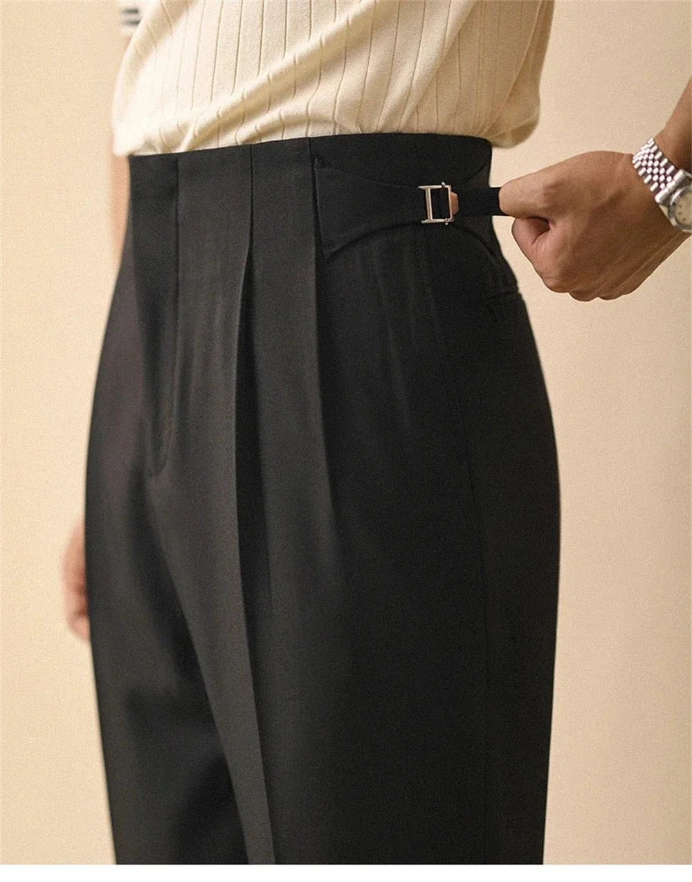 New Men's Summer Straight Pants Paris Button Non Ironing Loose Fitting Business Naples Casual Pants High Waisted Office Trousers
