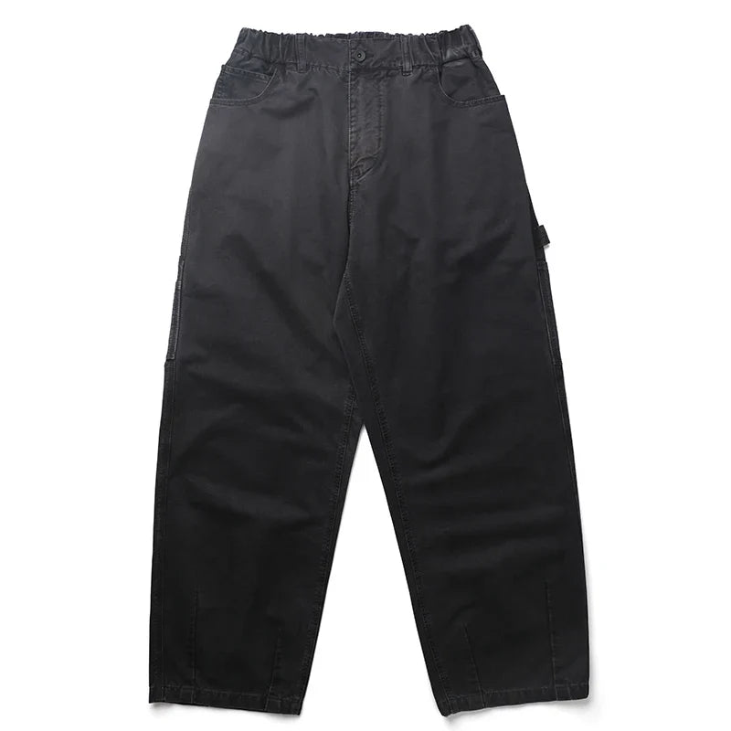 Korean Streetwear High Quality Double Gauge Twill Wash Cargo Pants For Men Clothing Harajuku Cotton Casual Straight Leg Trousers