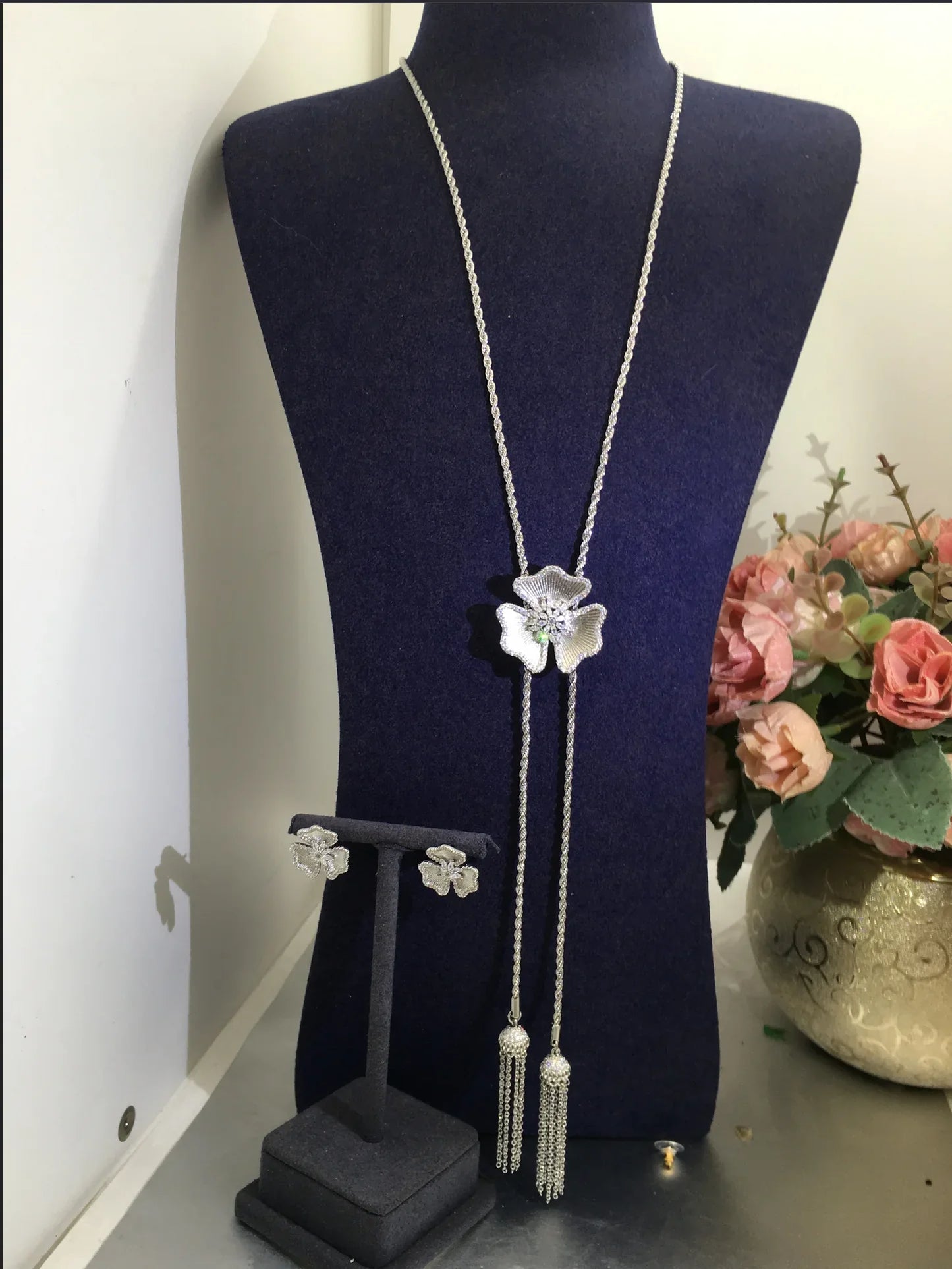 Trendy Fashion2PCS Luxury flower Indian Jewelry Sets For Women Wedding Party Indian Dubai Bridal jewelry Set