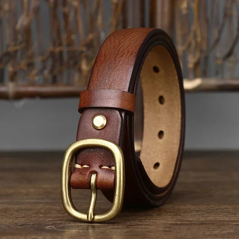 2.8CM Ladies Thick Cowhide Copper Buckle Genuine Leather Jeans Belt Women High Quality Retro Luxury Cintos Female Waistband