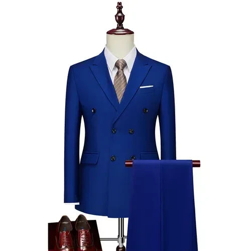 ( Jacket+ Pants ) Men's Slim Fit 2 Piece Suit Double Breasted Business Wedding Prom Tuxedo Suits Blazer & Pants Set