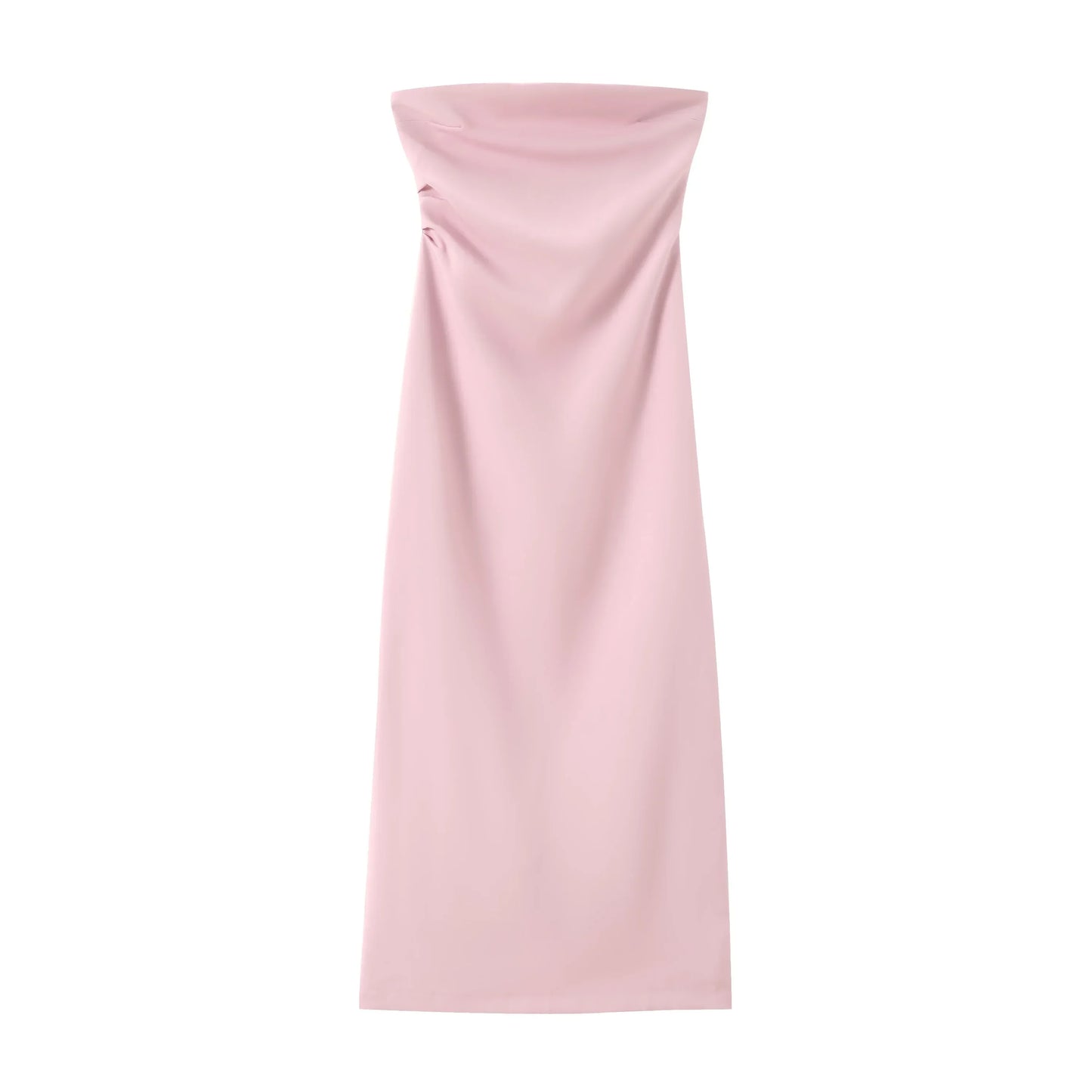 Women Fashion Summer New Sexy Split Back Zip Pleated Sleeveless Strapless Dress Chic Female French Elegant Evening