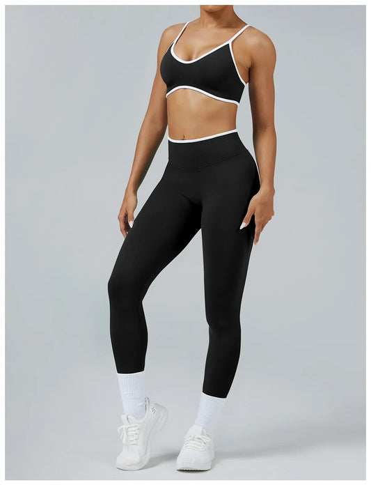 Women's Color Block Seamless High-Stretch Yoga Set, Butt Lifting Yoga Pants, Breathable Quick-Dry Active Workout Outfit
