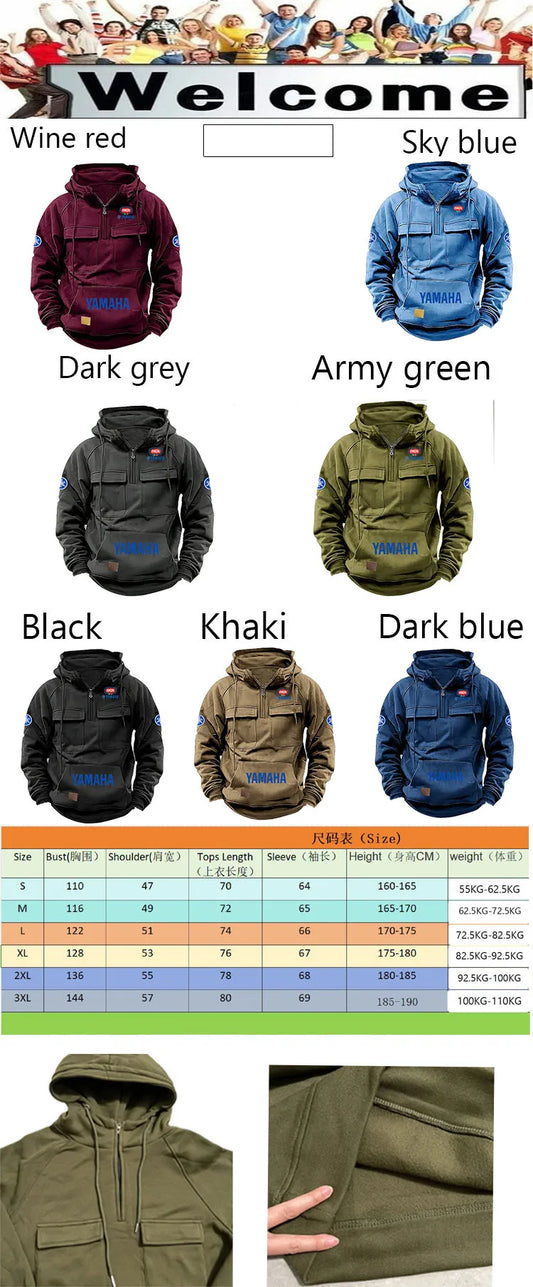 Zipper Hoodie for Outdoor Sports Enthusiasts, 2026 New Men's Fashion Half-Zip Pocket Autumn-Winter Hooded Sweatshirt