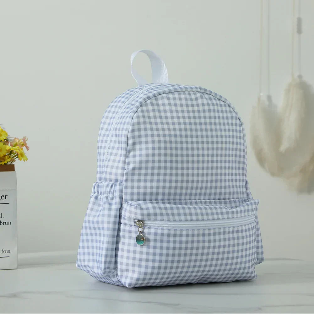 Plaid Backpack For Girls Boys Floral Waterproof Nylon Schoolbag Durable Lightweight Book Bag For Students