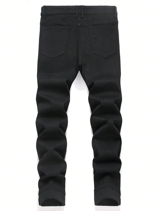 Men's Trendy Rhinestone - Embellished Black Stretch Skinny Jeans, Four - Season Style