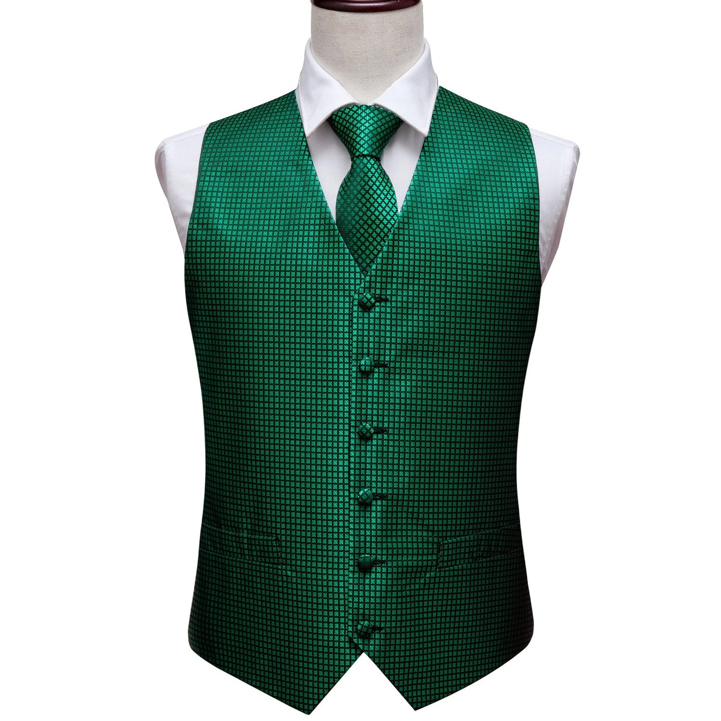 Green Suit Vest Men Paisley Waistcoat Plaid Silk Tie Handkerchief Cufflinks for Wedding Summer Vests Tuxedo MJ-2004 Barry.Wang