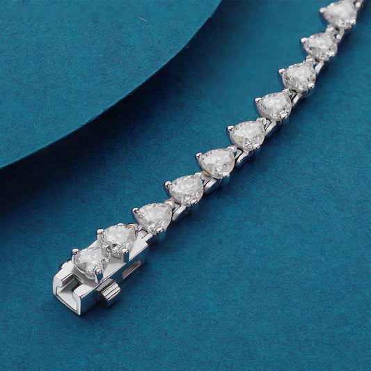 Bracelet de tennis en moissanite taille cœur de 3 mm pour femmes, diamant de laboratoire certifié GRA D VVS1, bracelet à maillons en argent 925, bijoux de luxe