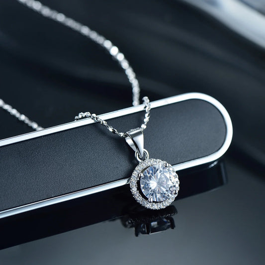 Genuine 925 Sterling Silver Luxury Chain Brand Necklace with 2.0Ct AAAAA Level Zircon Necklaces Gift Jewelry for women
