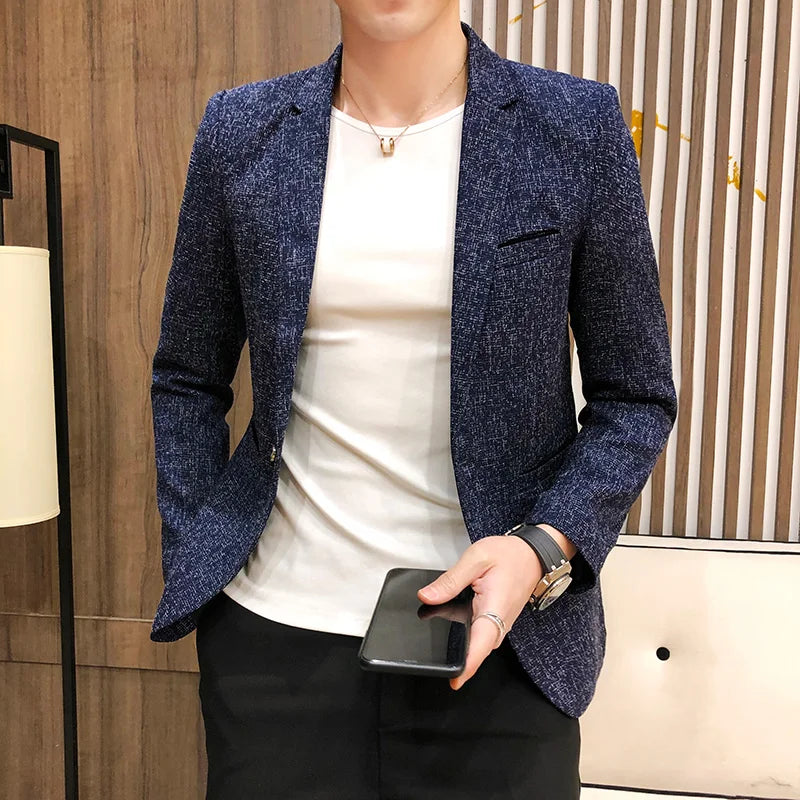 Solid Color Men's Fashion Casual Outdoor Gentleman Business Wedding Trend Slim-fit Formal Dress British Style Wedding Blazer