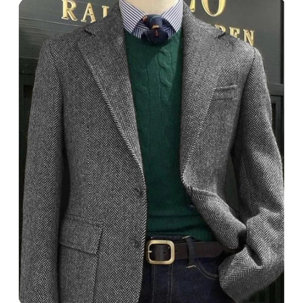 Elegant Mens Suit Jacket Herringbone Single Breasted Business Suit Blazer Casual Jacket Tailleur Fashion Slim Fit Comfortable