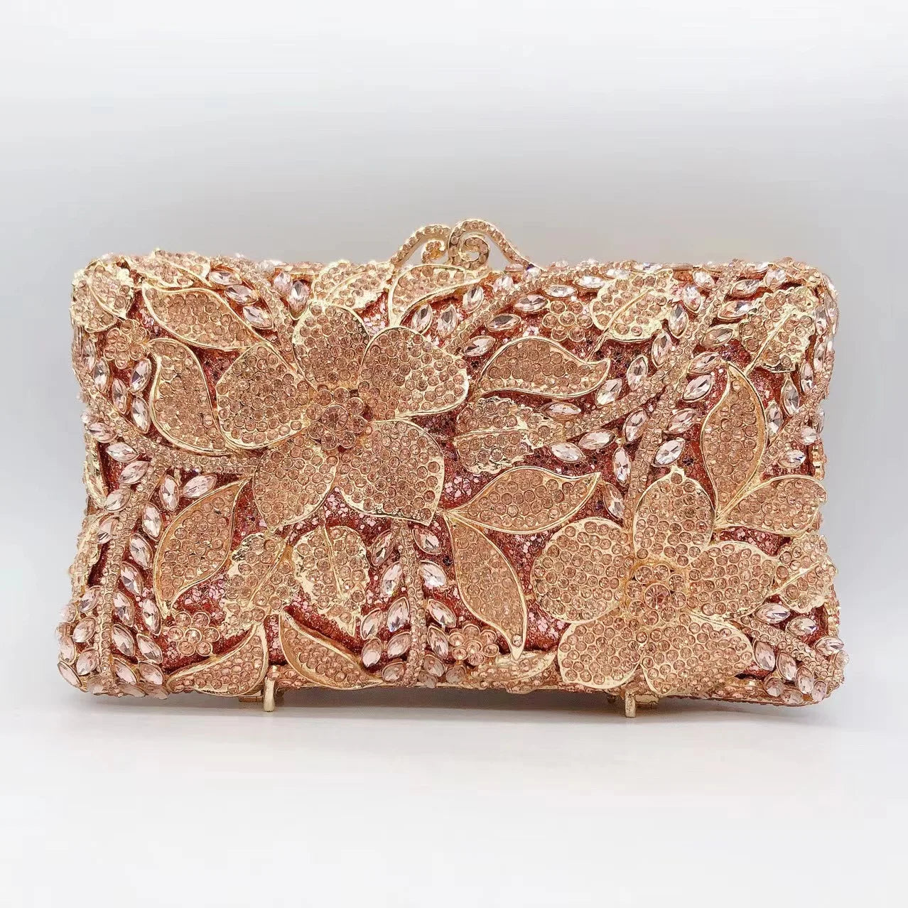 New Arrival Woman Silver Gold Diamond Evening Bag Flower Crystal Birthday Party Handbag Wedding Bridal Gala Floral Purse