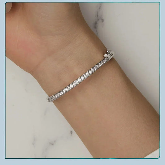 Bracelet jonc en argent sterling 925 avec zircons, plaqué platine, bijou fin, cadeau pour maman, femme, épouse, fille BSB130