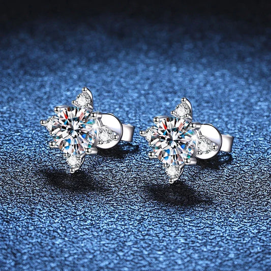 1ct 6.5mm D Color Moissanite Earrings 925 Sterling Silver with White Gold Plated Stud Earring Wedding Jewelry for Women