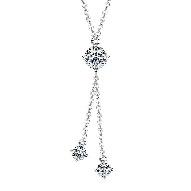 Full Round Cut Moissanite Tassel Chains Pendant Necklaces for Women Real S925 Sterling Silver Fine Jewelry Gifts Collar