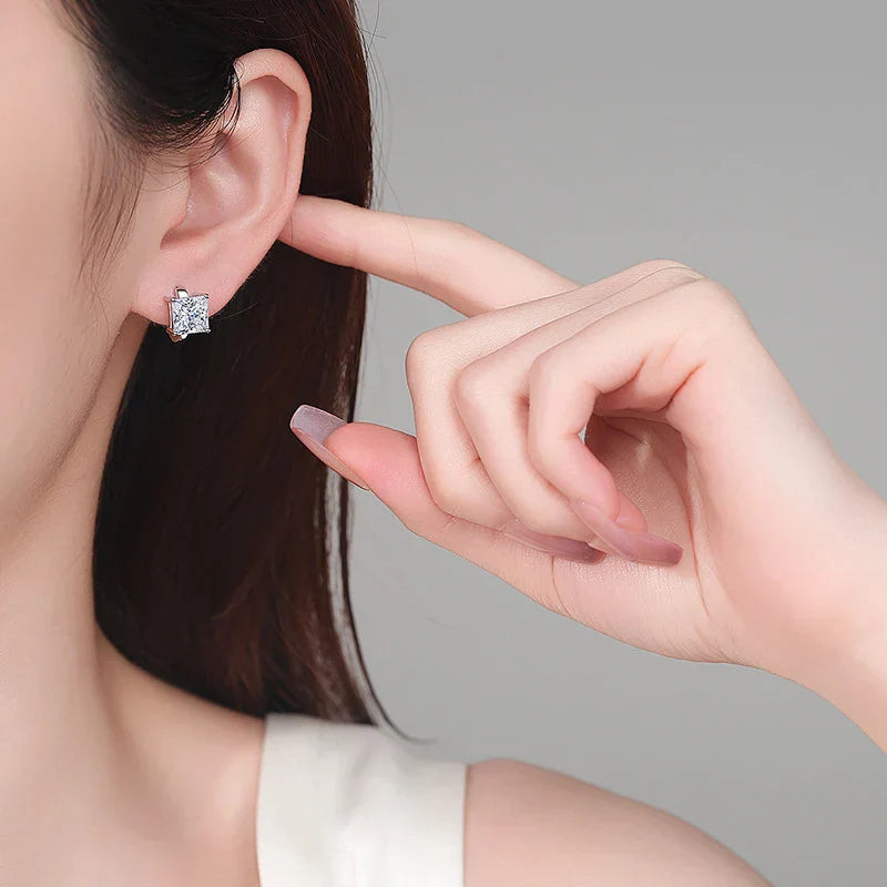 1ct 2ct D Color Princess Moissanite Hoop Earring for Women Sparkling Lab Diamond 925 Sterling Silver Wedding Earrings