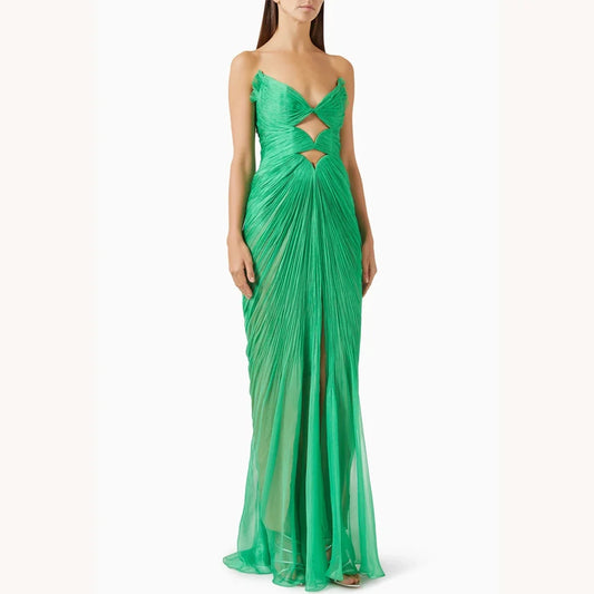Customized V-Neck Cut-out Gown A-Line Evening Dresses Sleeveless Formal Prom Gown Exquisite High Quality Party Gowns for Women