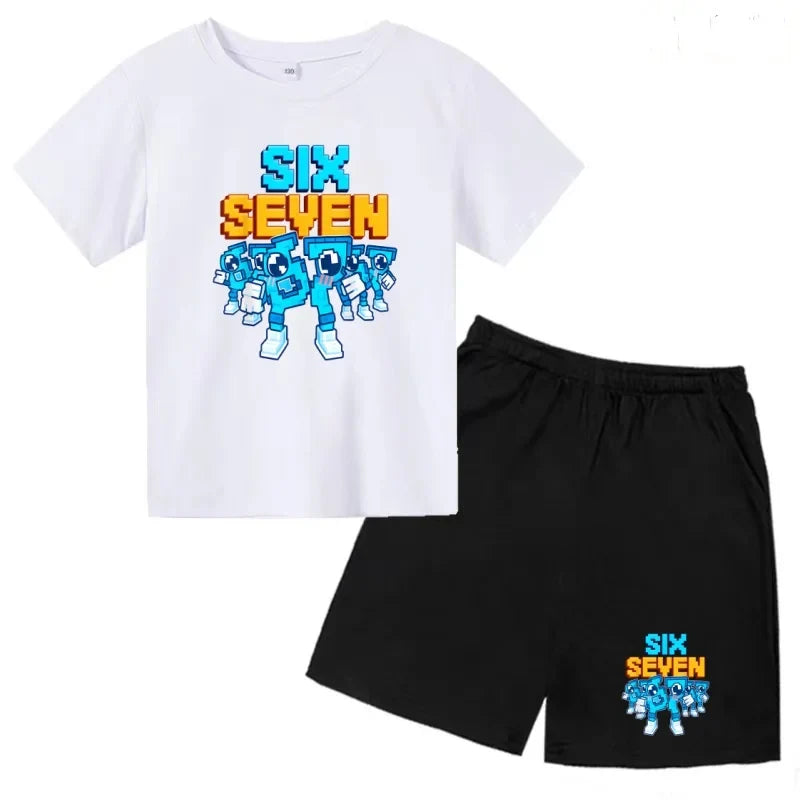 New 67 Number Six Seven Print Kids Cool Summer T-shirt 3-12Yrs Clothes Cartoon Short-sleeved+Shorts Boys Girls Sports Casual Set