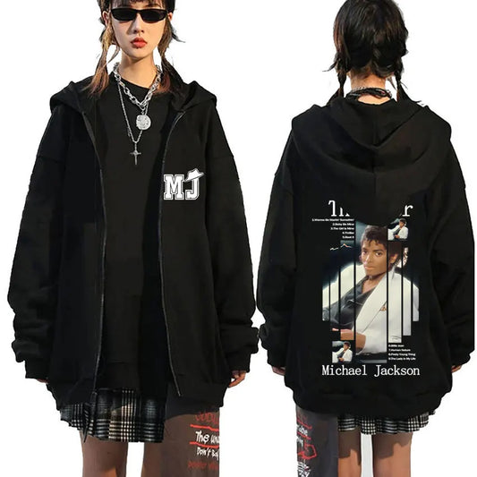 Michael Jackson Thriller Album Graphic Zipper Hoodie Men Women Retro Gothic Rock Zip Up Jacket Men's Oversized Zip Up Hoodies
