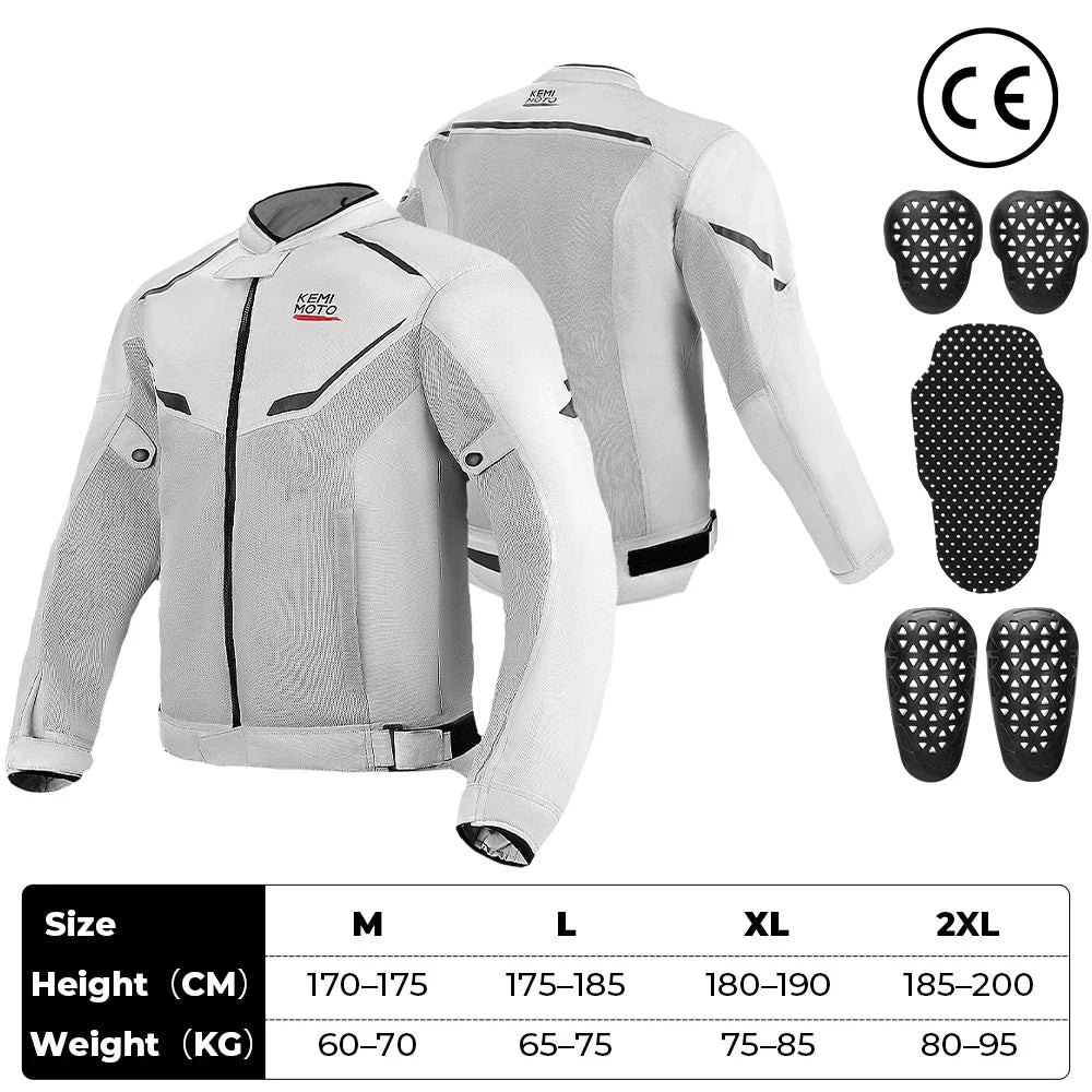 Men's Motorcycle Jacket Summer Soft Mesh CE Certified Protector Gear Breathable Riding Cycling Outfit