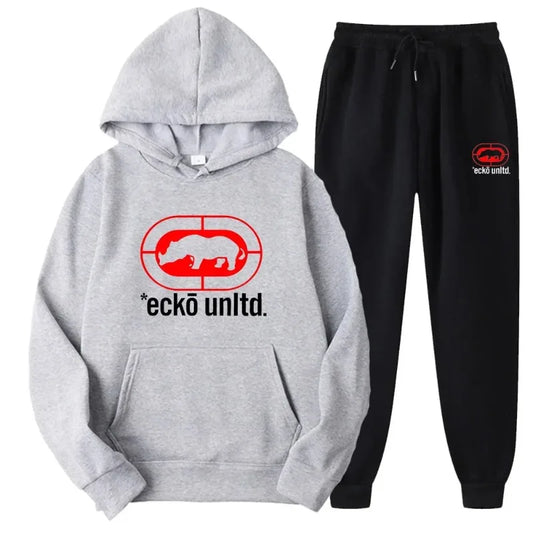 Ecko Unltd. Rhino Logo Sweatsuit Hoodie and Joggers Two-Piece Set Urban Street Fashion Casual Athletic Wear