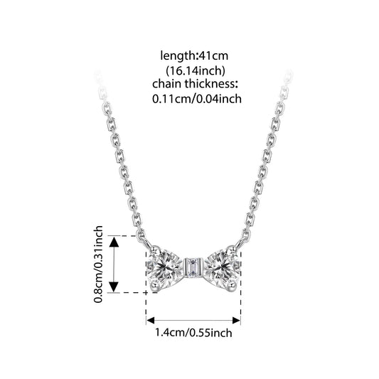 925 Sterling Silver Full Zircons Bow Pendant Necklace Sweet Bowknot Link Chain for Women Girls Birthday Gift Fine Jewelry