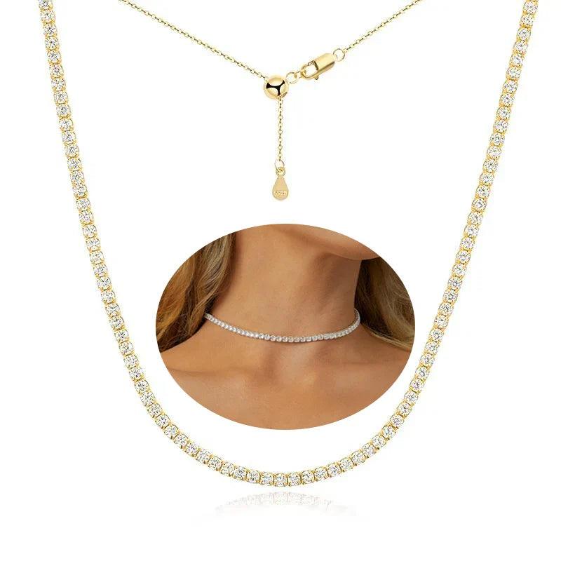 2mm Full Moissanite Diamond Tennis Necklace With Heart Cut Diamond Riviera Necklace S925 Silver Adjustable Choker for Women