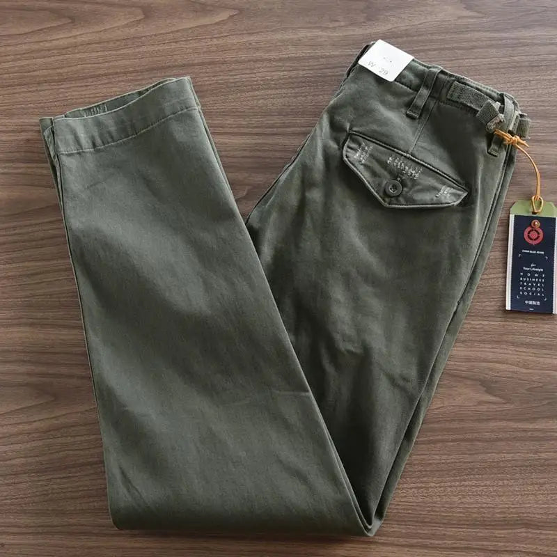 Heavy Tooling Straight-leg Pants Men's Korean Ami Kaji Pure Cotton Men's Long Pants Old Worn Hole Casual Pants Cotton Mens Jeans