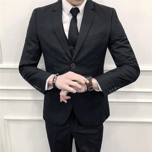 High-End Brand Solid Color Formal Business Office Suit Blazer Vest Pants Three-Piece Set for Groom Wedding Show Dress Party