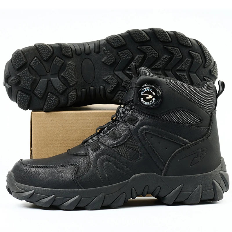 Safety Rotating button Boots Men Outdoor tactical boots Indestructible shoes Puncture-Proof Work Boots Steel toe shoes Sneakers