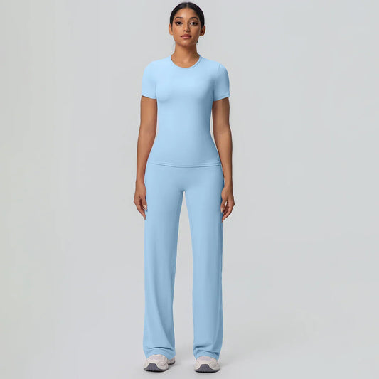 Fitness Sports Workout Yoga Set for Women Naked Feel Slim Casual Workout Top T-Shirt Quick Drying Push Up Running Pants Yoga Set