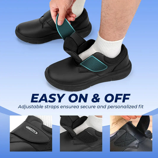 Extra Wide Men's Shoes Leather Diabetic Shoes Walking for Elder Orthopedic Toes Swollen Feet Non-Slip Arch Support