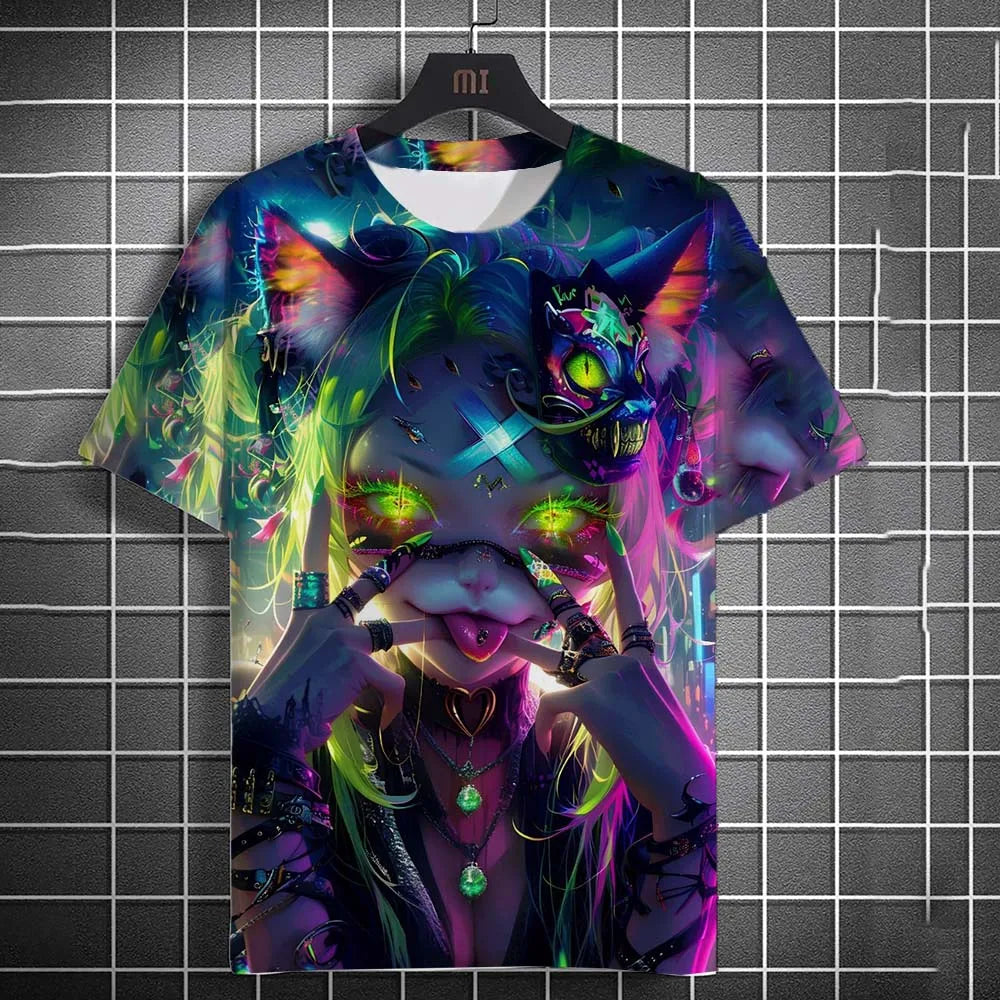 Fashion Men's T-shirt Cartoon Sexy samurai Girl graphic T shirts Summer Casual harajuku streetwear 3D Printed Hip Hop Unisex Top
