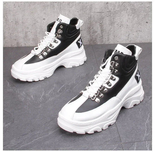 White High Top Board Boots for Men Thick Soled Men Boots with Elevated Height Inside Outdoor Casual Versatile High-top Shoes