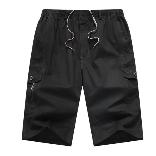 Men's Cargo Shorts 3/4 Below Knee Cotton Drawstring Running Shorts Outdoor Relaxed Fit Casual Sport Hiking Fishing Jogger Shorts