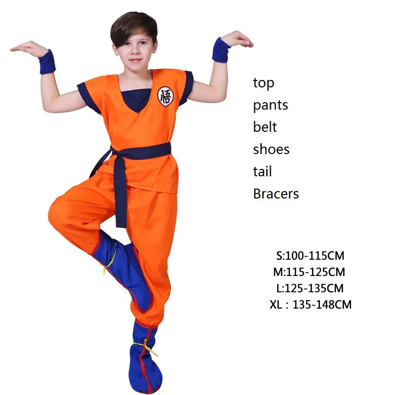 Kids Anime Z Son Goku Cosplay Costume Boy Carnival Party Suit Goku Sun Fancy Dress Vest Belt Wrister Children Halloween Dress Up
